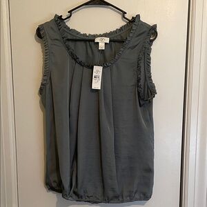 LOFT Women's Charcoal Ruffle Trim Blouse